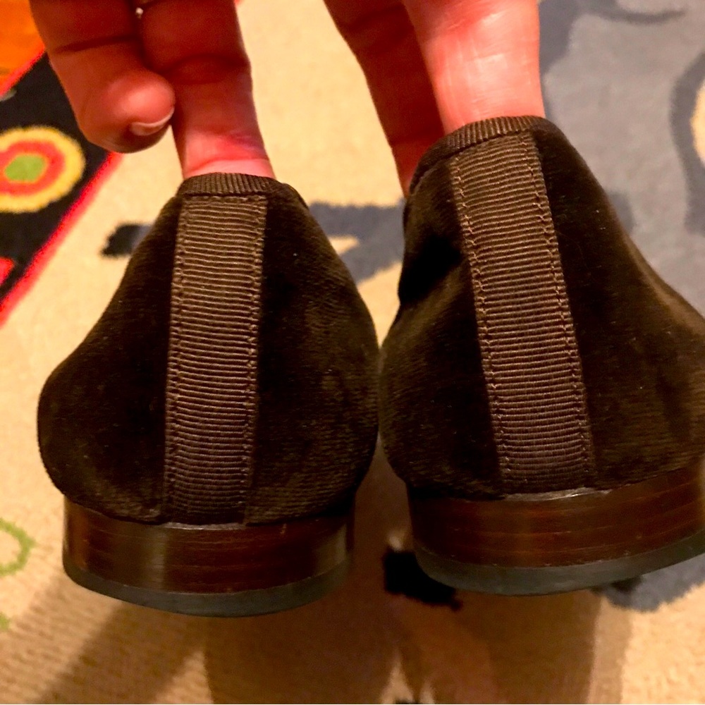Stubbs & Wootton Dark Brown Velvet Loafers with Fawn pug Motif - Picture 7 of 11